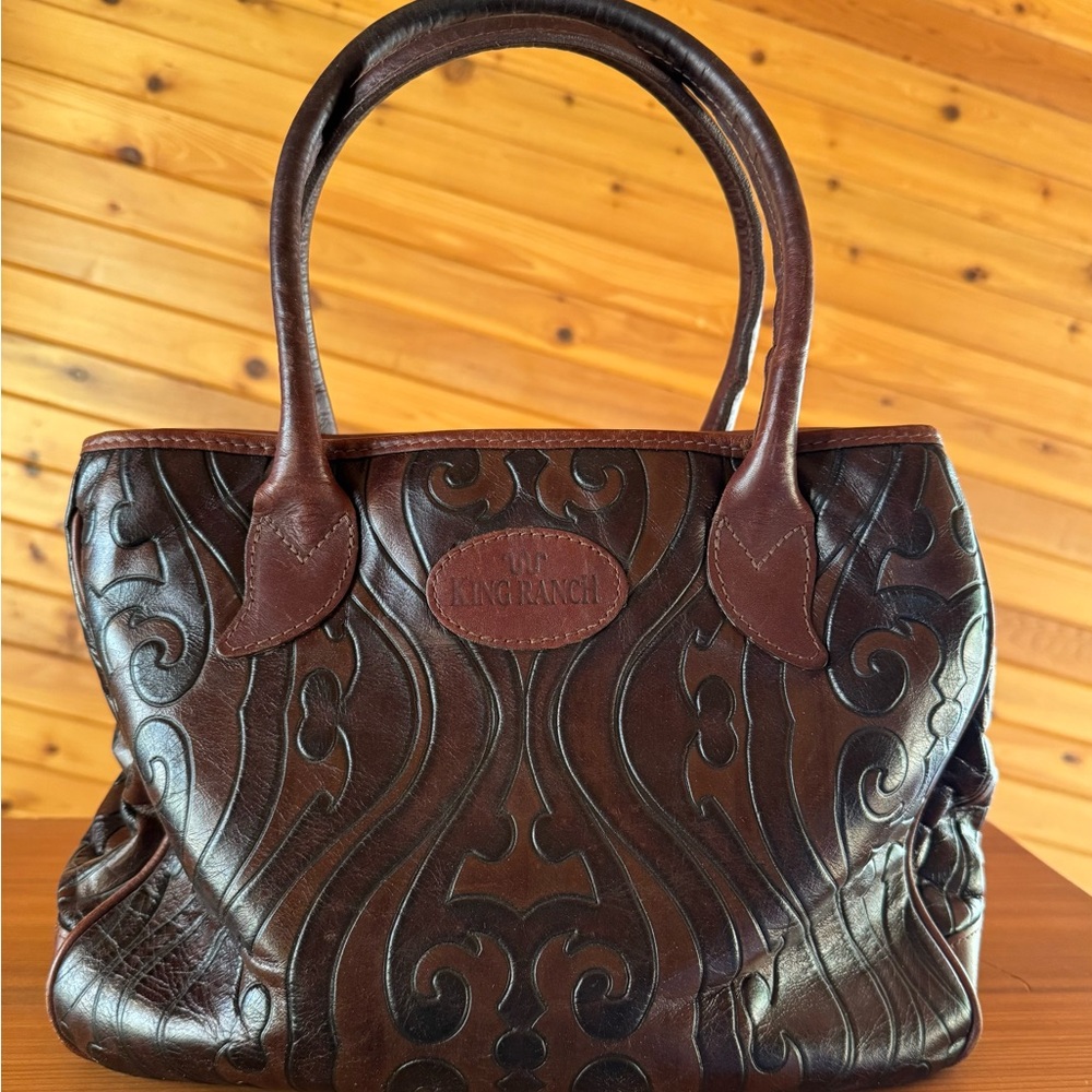 Dark Brown Embossed Leather Shoulder Bag by King Ranch - Picture 4 of 4